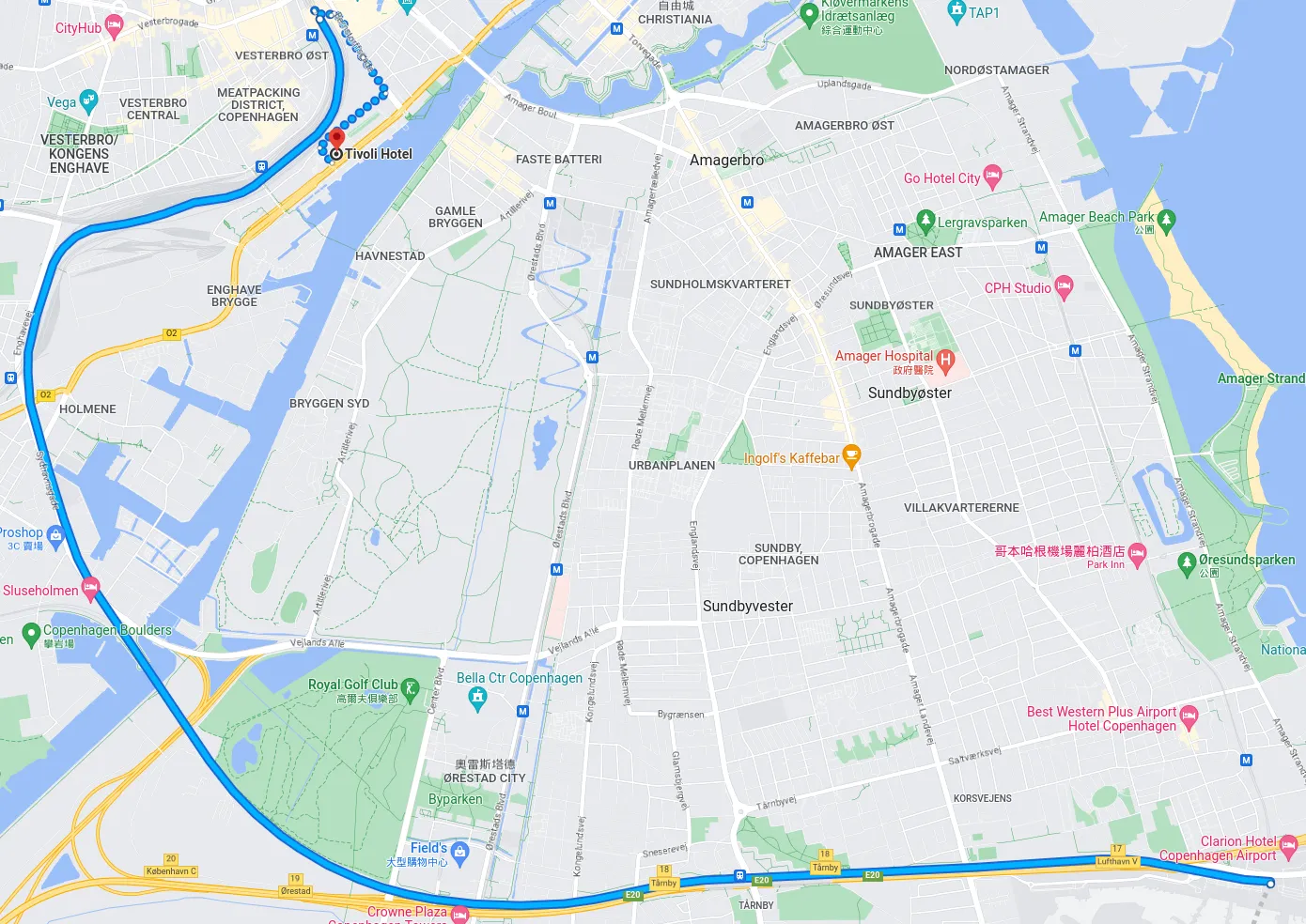 Train Direction from Airport to Tivoli